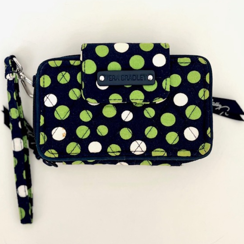 Vera Bradley Navy with Green and White Polka Dots Wallet/ Wristlet
